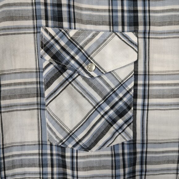 VINTAGE Wrangler Shirt Size XXLT 2XL Tall Pearl Snap Western Plaid Long Sleeve - Picture 4 of 10